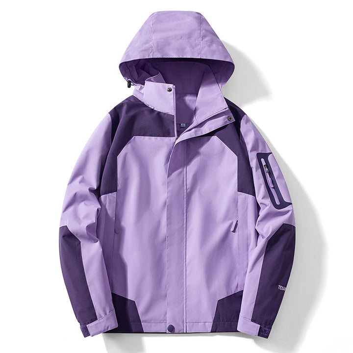 Męska technical softshell kapturemed kurtka z kontrastowy panels i zamkiemed rękaw kieszenią