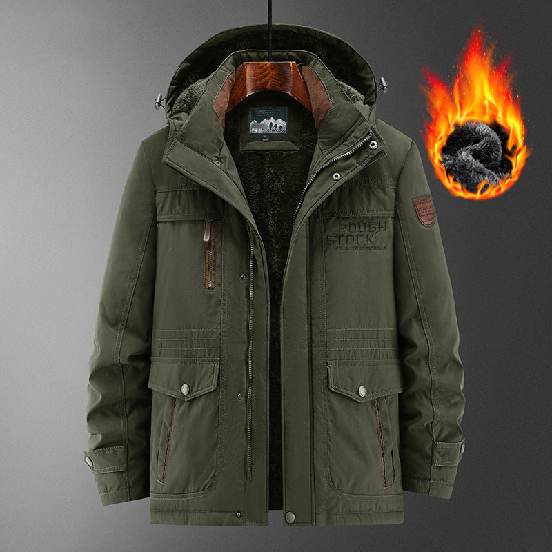 Męski Solidny Ocieplany Field Parka z Teddy Podszewka, Kaptur, i Multi-funkcjonalny Kieszenie