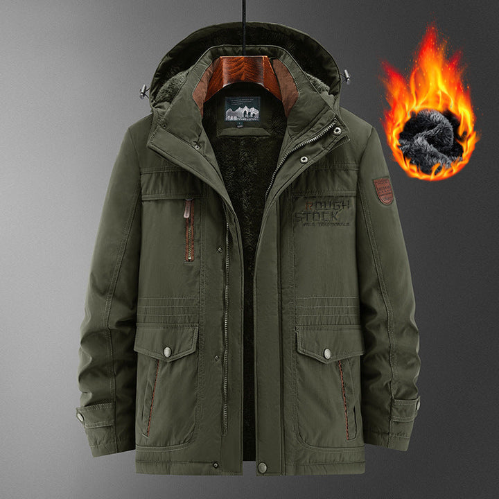 Męski Solidny Ocieplany Field Parka z Teddy Podszewka, Kaptur, i Multi-funkcjonalny Kieszenie