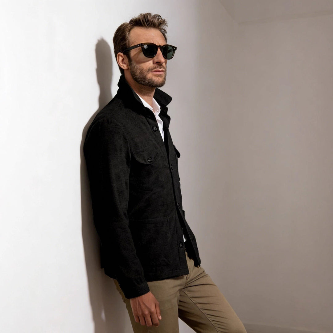 Męski Lekki Kurtka field wykonany z Cotton-Linen z Flap Kieszenie