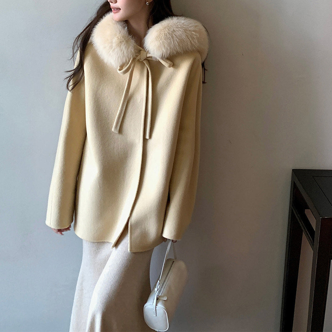 Damska elegancka i Warm Transitional kurtka z Fur Trimmed kołnierzem Lumaza