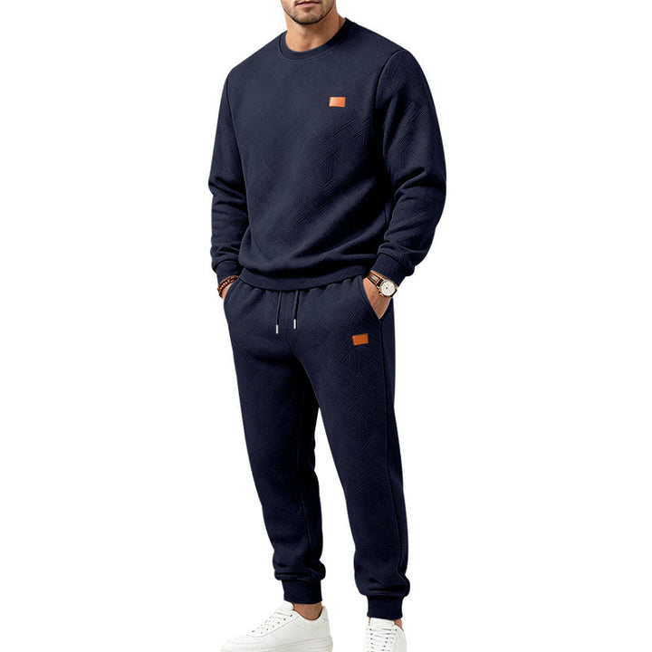 Męska Patterned Komfort Sweat Set z Okrągły Dekolt Bluza i Ściągacz Jogging Spodnie