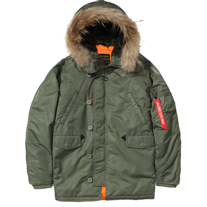 Męska expedition parka z detachable imitacja fur kapturem, termiczny paddwg, i rękaw organizer