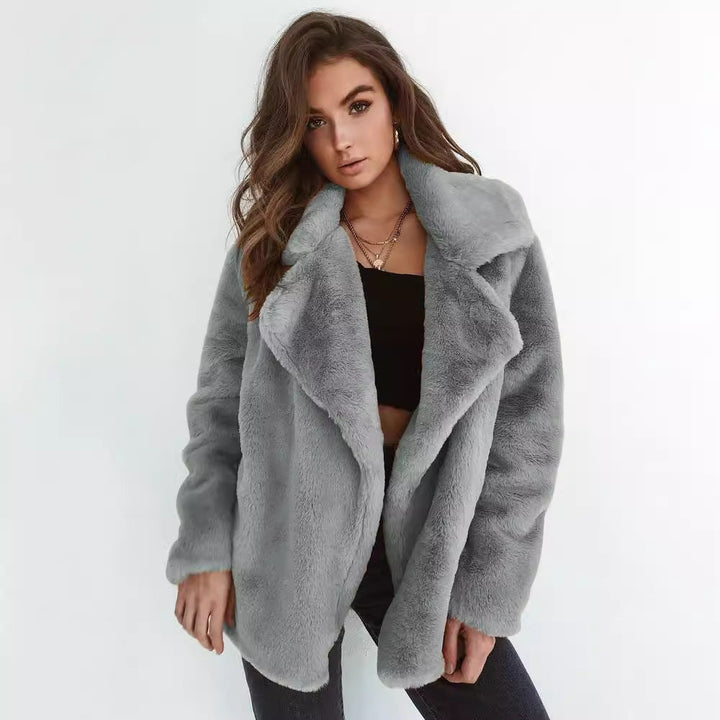 Damska Cozy oversize Faux Fur płaszcz z dużymi Lapel kołnierzem Lumaza