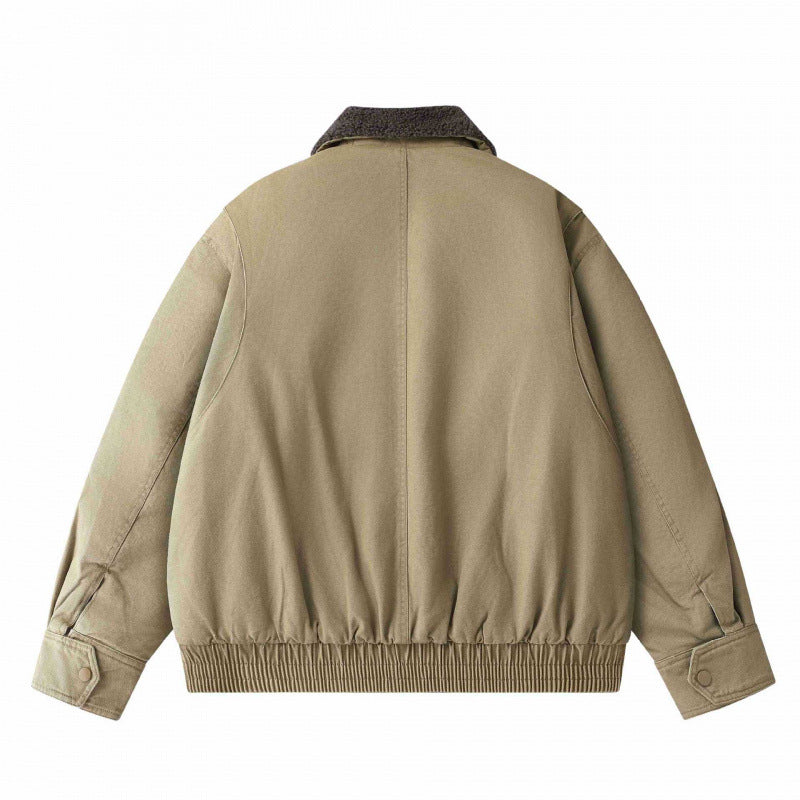 Męska krótki-cut canvas aviator kurtka z Sherpa kołnierzem i multifunction kieszeniami