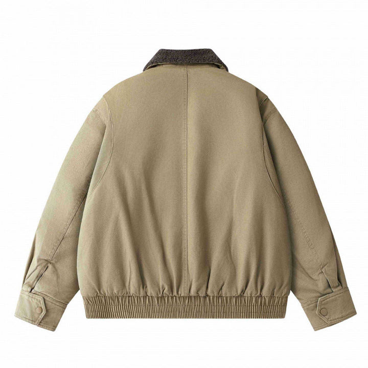 Męska krótki-cut canvas aviator kurtka z Sherpa kołnierzem i multifunction kieszeniami
