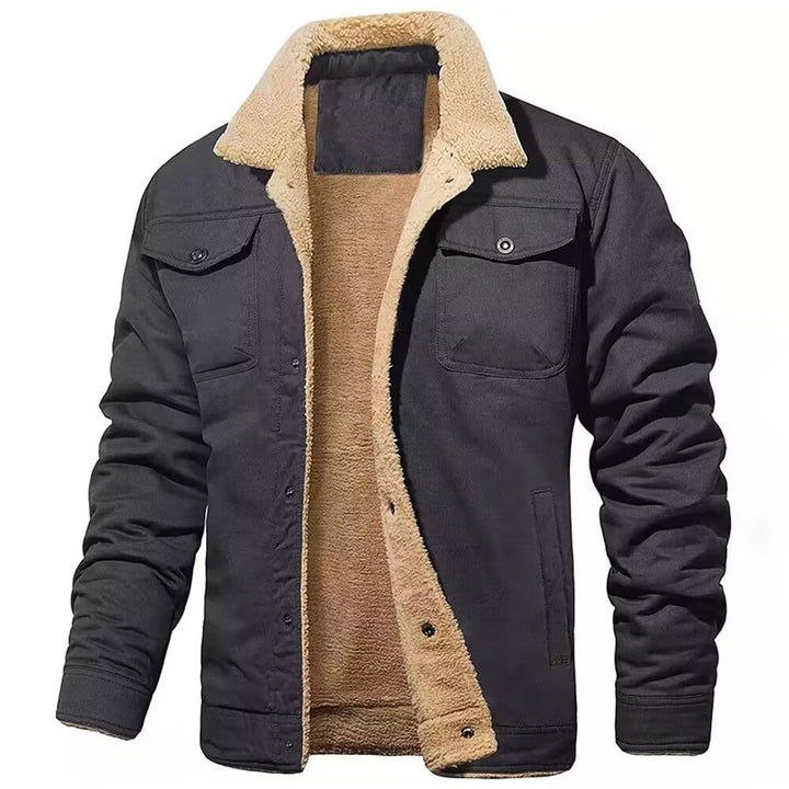 Męski solidny płótno blouson z full sherpa podszewka i kołnierz koszulowy