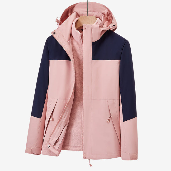 Unisex two-layer wodoodporna outdoor kurtka z kapturem i color block design Lumaza
