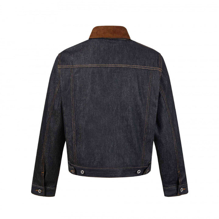 Męska boxy denim kurtka z Corduroy kołnierzem i w kratę Lwwg