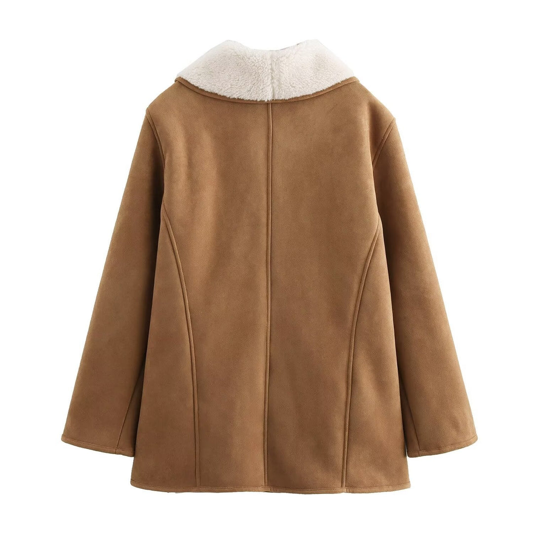 Damska krótka płaszcz in velour look z teddy lining i shawl kołnierzem Lumaza