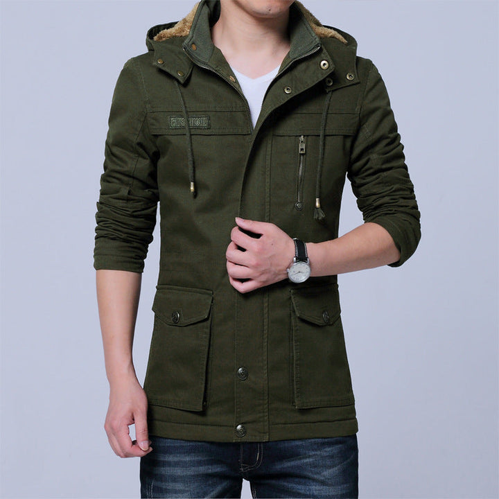 Męski Płótno Parka z Z podszewką Kaptur, Multifunctional Kieszenie i Ukryty Zamek