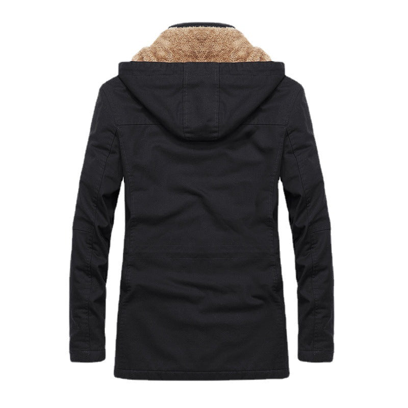 Męski termiczny field parka w płótno stylizacja z ocieplający teddy podszewka i regulowany kaptur