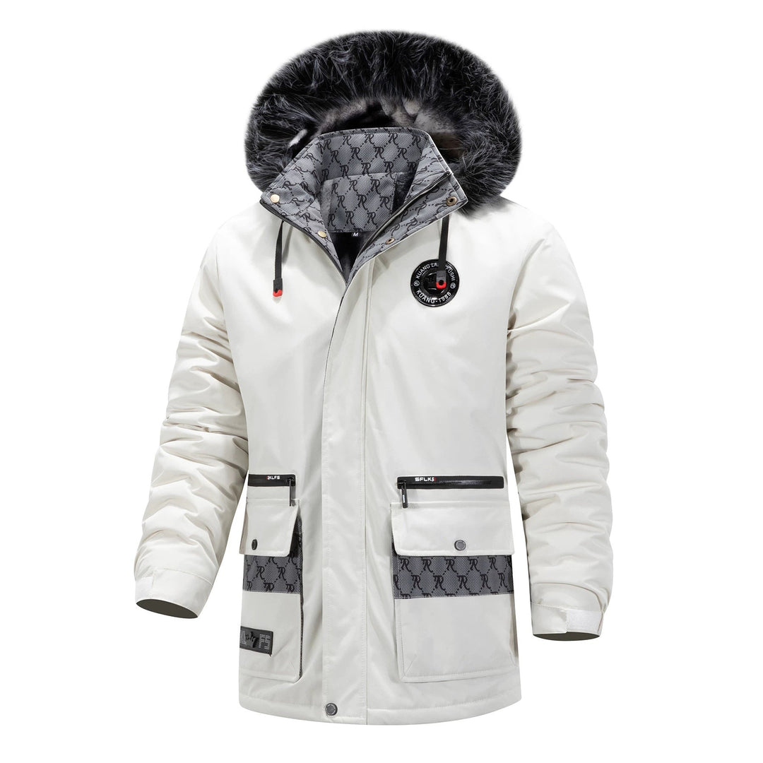Męska długa termiczny parka z kapturem, Logo Lwwg i Multifunctional kieszeniami