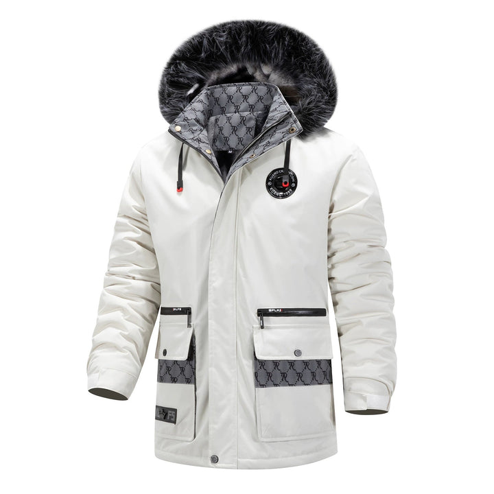 Męska długa termiczny parka z kapturem, Logo Lwwg i Multifunctional kieszeniami