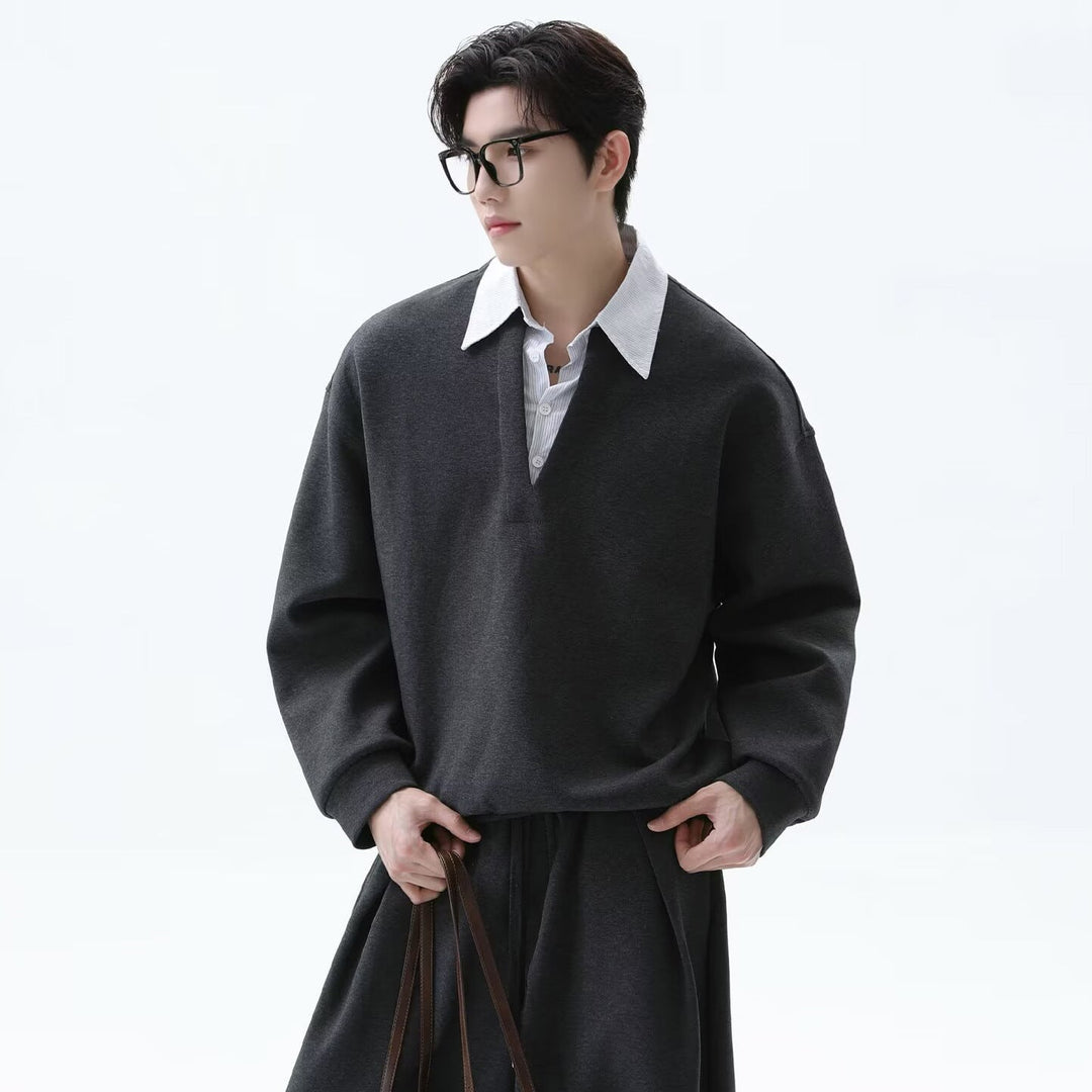 Męska Codzienny Oversize Sweter z V-Neck i Szeroki Spodnie