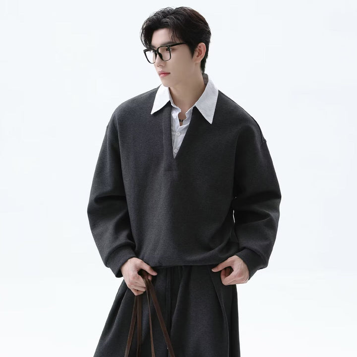 Męska Codzienny Oversize Sweter z V-Neck i Szeroki Spodnie
