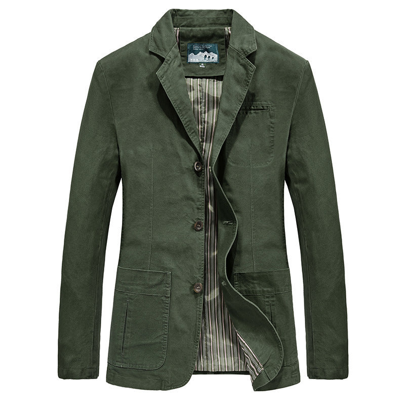 Męski codzienny płótno blazer w styl roboczy z kieszenie z klapami i striped podszewka