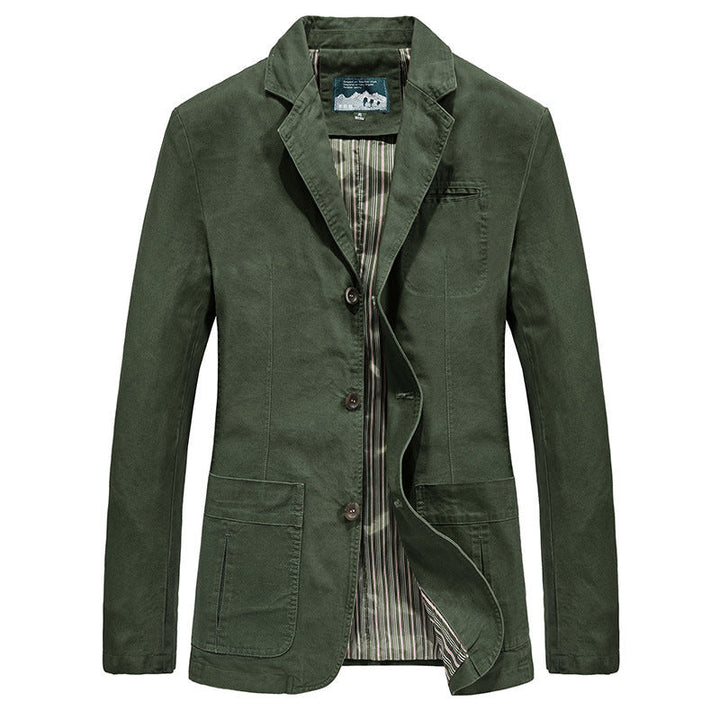 Męski codzienny płótno blazer w styl roboczy z kieszenie z klapami i striped podszewka