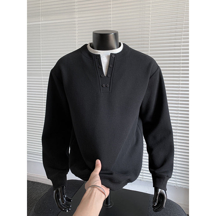 Męska Henley bluza z Listwa guzikowa, oversize Krój &amp; prążkowane mankiety