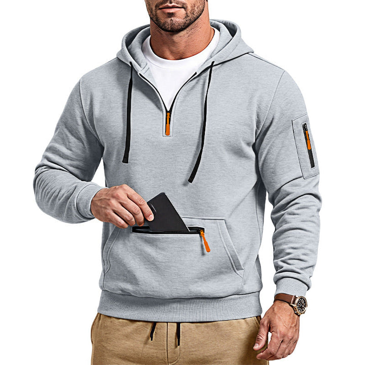 Męska sportowa bluza z kapturem z half zamek i zippered kieszeń kangurka