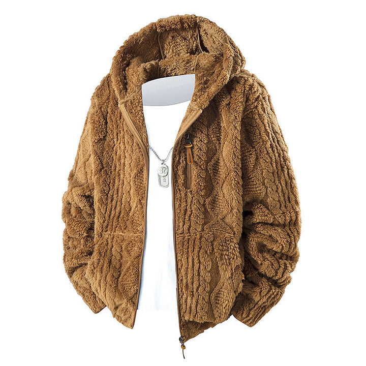 Herren Kuschelige Teddy-Polar Kapuzenjacke mit durchgehendem Reißverschluss und Brusttasche