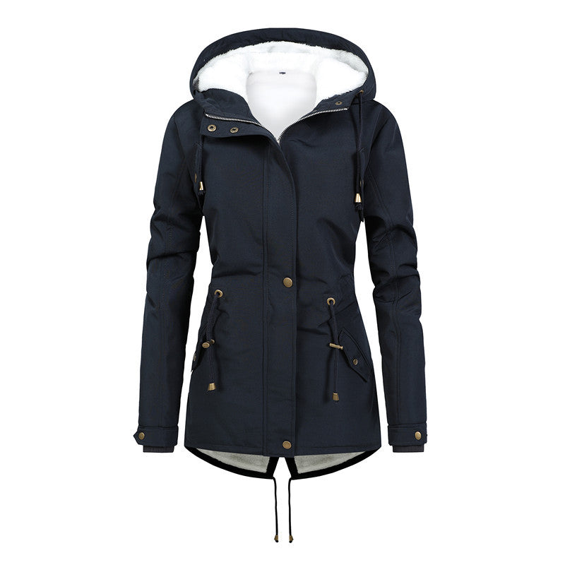 Damska Windproof Parka z polarowa Lining, taliowana Silhouette i ściągaczem Lumaza