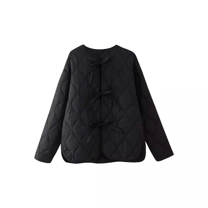 Damskie geometryczny pikowana oversize liner kurtka bez Kołnierz