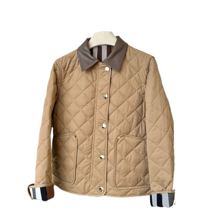 Damska fashionable pikowana kurtka z elegancka leather kołnierzem Lumaza