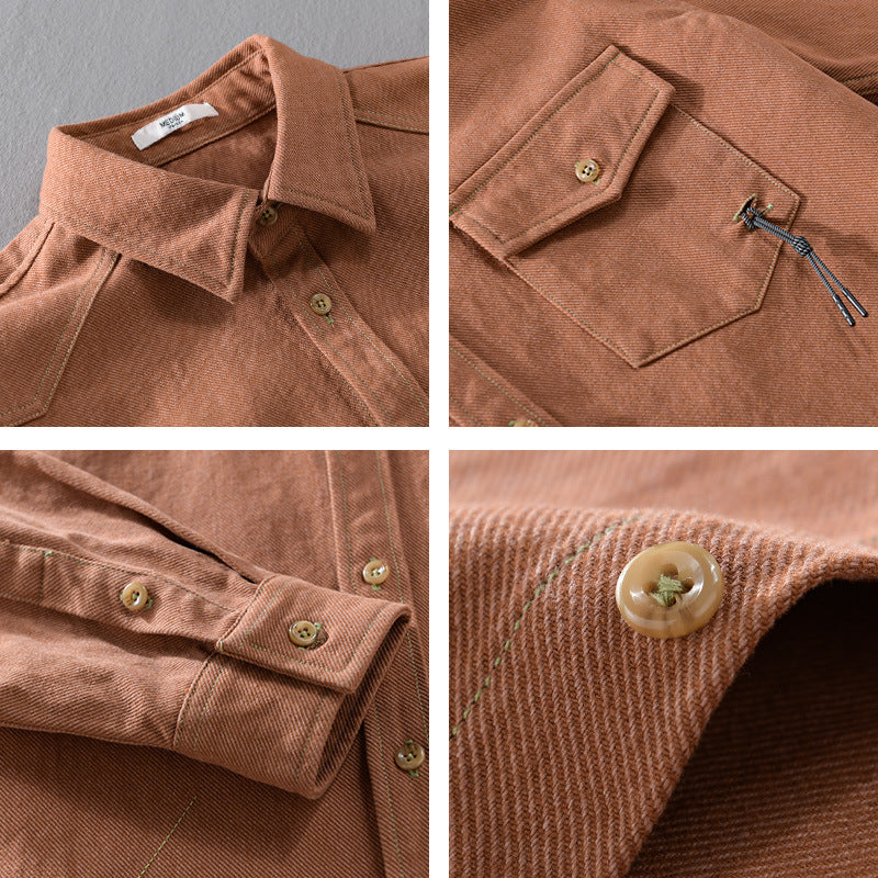 Męski Relaxed Koszula wierzchnia wykonany z bawełniany twill z naszywany breast kieszeń