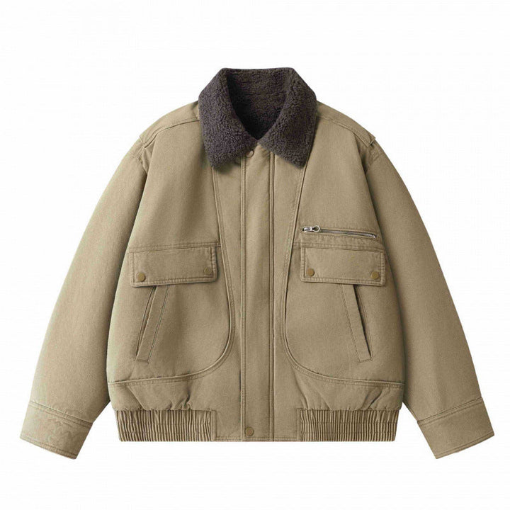 Męska krótki-cut canvas aviator kurtka z Sherpa kołnierzem i multifunction kieszeniami