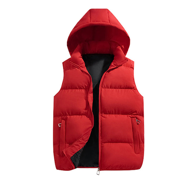 Męska pikowana z kapturem kamizelka z termiczny filling, zippered Kieszenie, i wiatroszczelna zewnętrzny powłoka