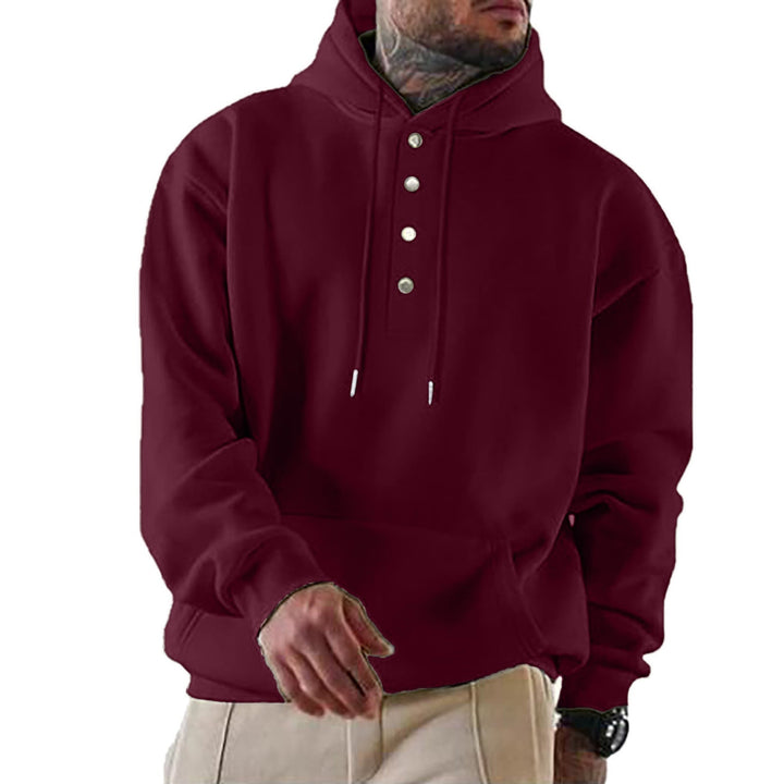 Męska bluza z kapturem z Henley Listwa guzikowa i kieszeń kangurka EB