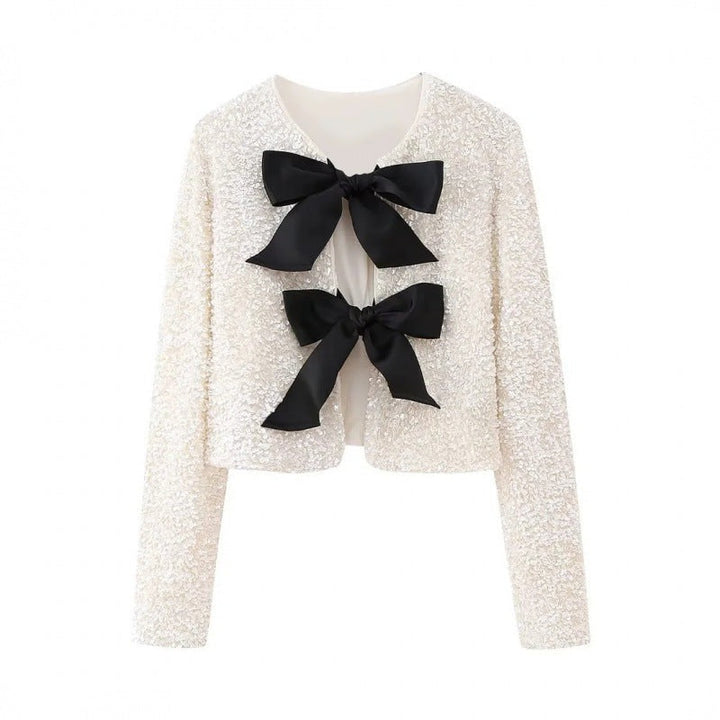 Damska Sequin Bolero kurtka z Decorative satynowa Bows Lumaza