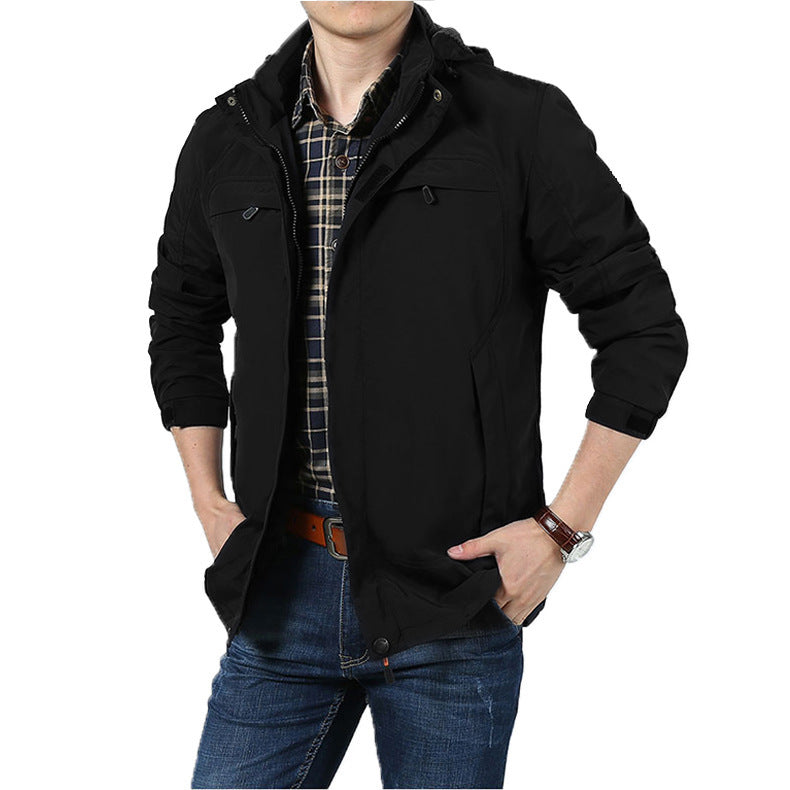 Męski lekki technical kurtka field z kaptur, wielofunkcyjne kieszenie i wind-resistant zewnętrzna warstwa