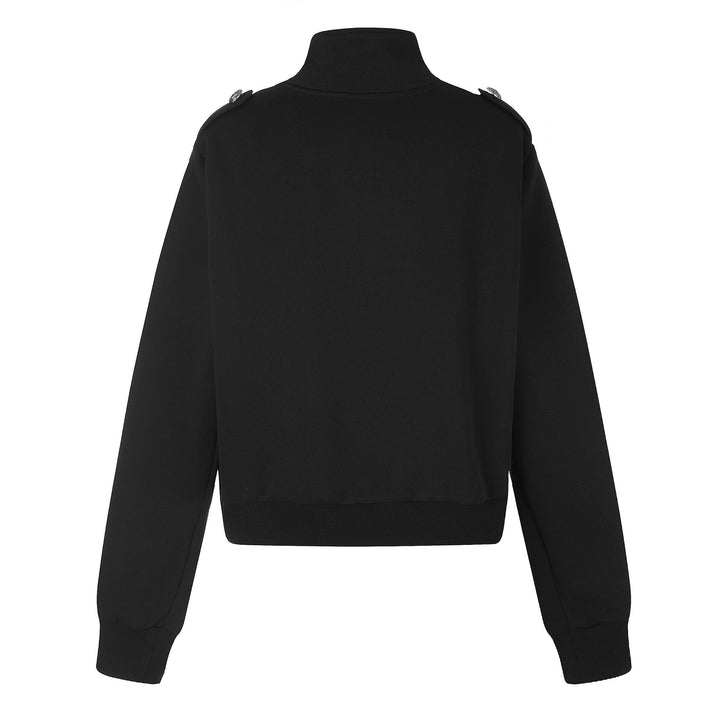 Damska Krótka Sweat Kurtka w Militarny Styl z Stójka