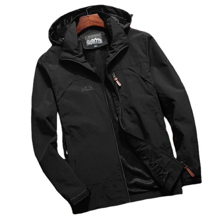 Męski softshell funkcjonalny kurtka z kaptur, oddychający polar podszewka i ukryty kieszenie na zamek