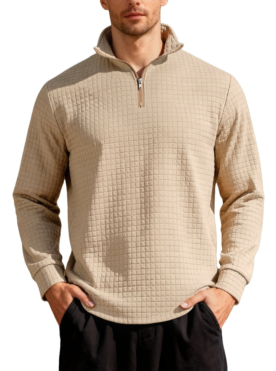 Męska Nano Square Strukturalny Komfort Half Zamek Sweter z Stójka i Jasny Padding