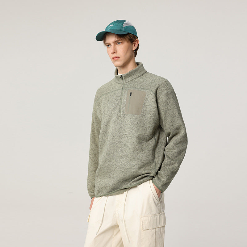 Herren Halbzip-Fleecepullover mit Brustreißverschlusstasche und Stehkragen