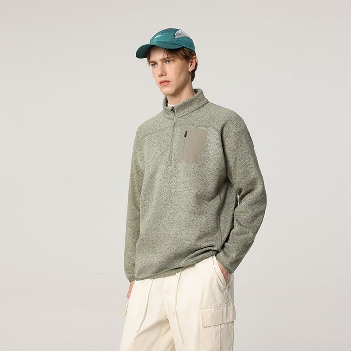 Herren Halbzip-Fleecepullover mit Brustreißverschlusstasche und Stehkragen