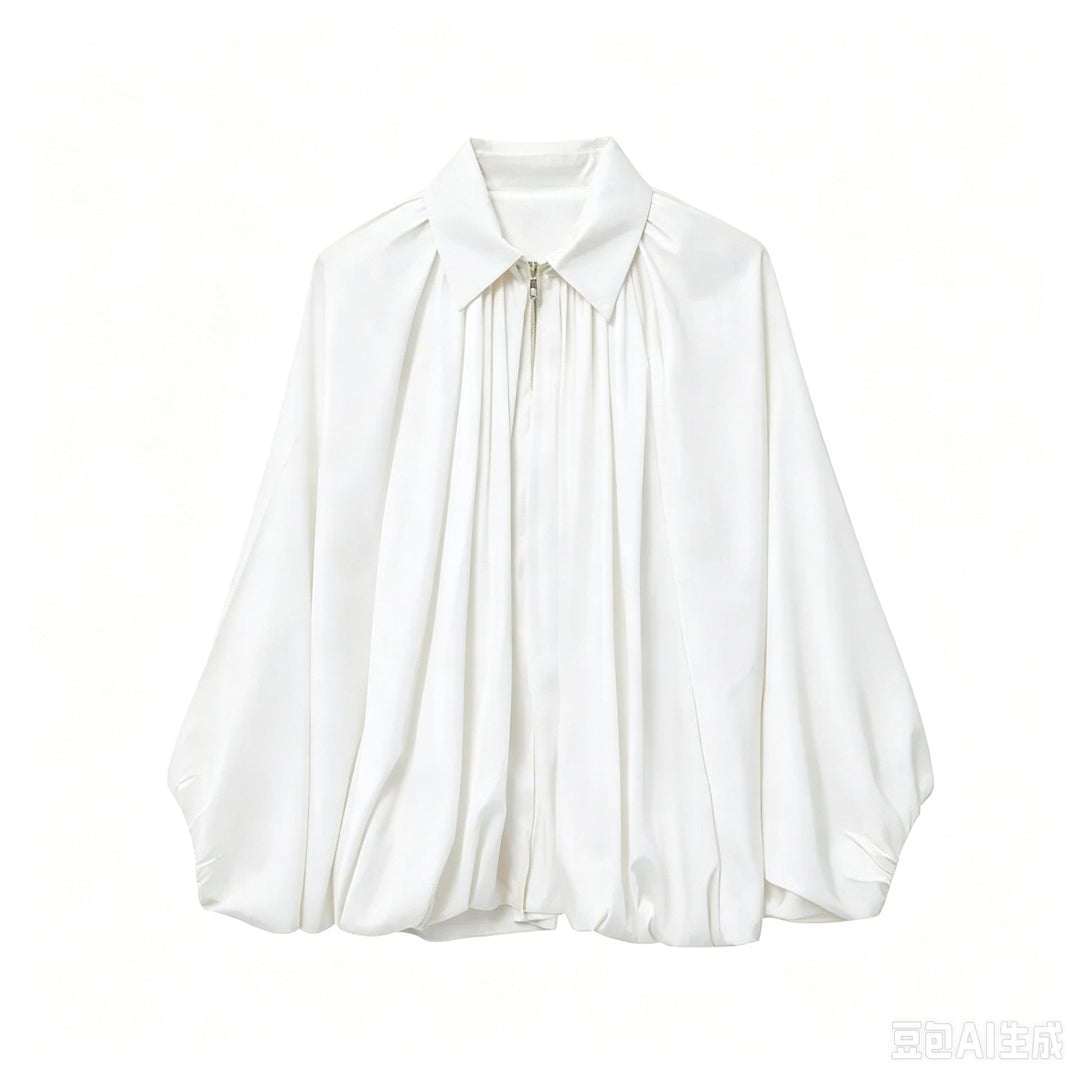 Damska Wide Pleated peleryna Transitional kurtka z zamkiem błyskawicznym i Balloon-Shaped dołem Lumaza