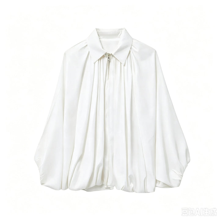 Damska Wide Pleated peleryna Transitional kurtka z zamkiem błyskawicznym i Balloon-Shaped dołem Lumaza