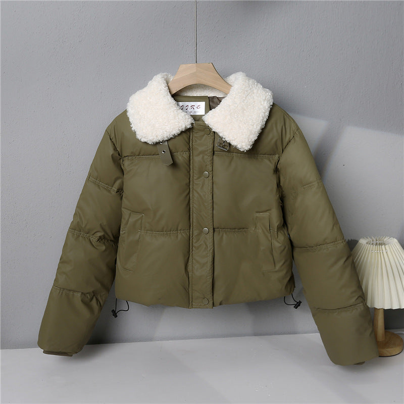 Damska pikowana winter kurtka z teddy kołnierzem, ocieplana insulation, i concealed snap guzikami closure Lumaza