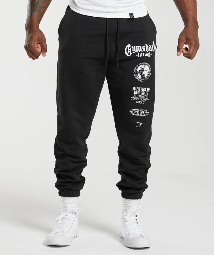 Męska tapered bawełna polar sweatpants z elastyczny ściągacz waistband, prążkowany nogawka otwory, i large logo print