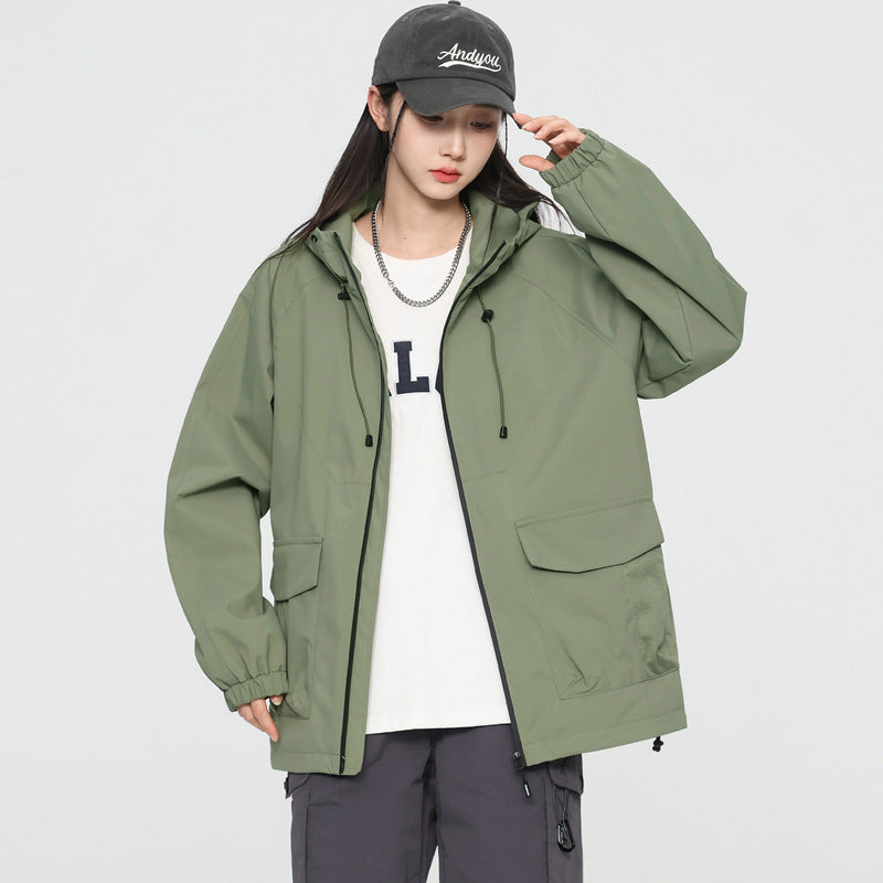 Damska oversize Windbreaker kurtka z kapturem i Cargo kieszeniami Lumaza