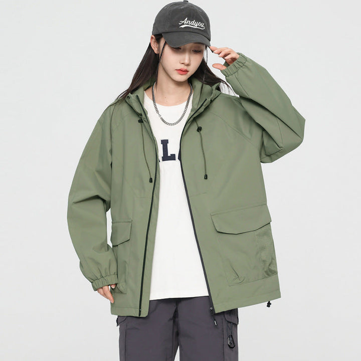 Damska oversize Windbreaker kurtka z kapturem i Cargo kieszeniami Lumaza