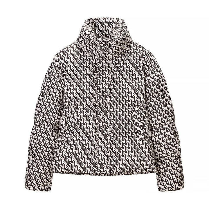 Damska pikowana kurtka z wysokim kołnierzem i graphic jacquard pattern Lumaza