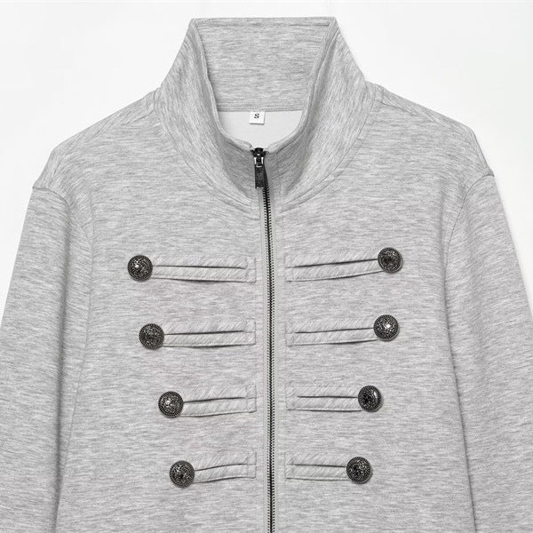 Damska krótka Sweat kurtka in Military Look z ze stójką i Decorative guzikami listwą Lumaza