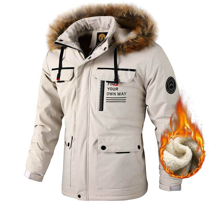 Męska Arctic-wspired funkcjonalne parka z teddy lwwg i removable imitacja fur kapturem