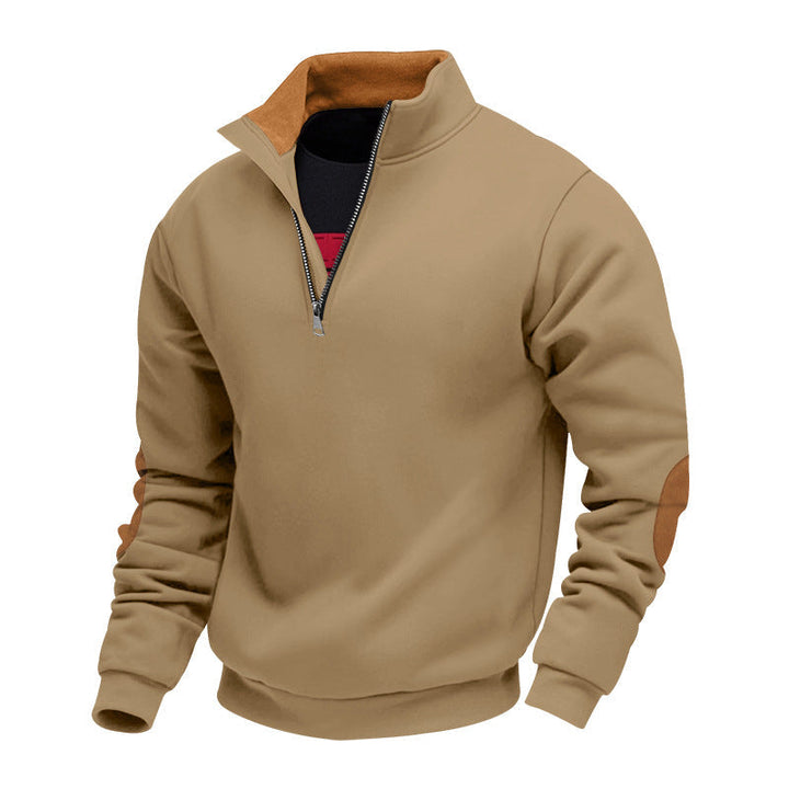 Męska nan Bluza z half zamek, stójka, i zamsz elbow patches