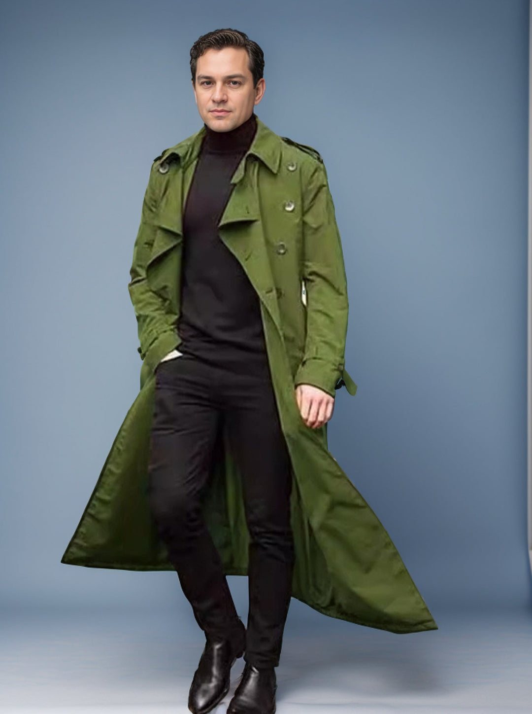 Męski Wodoodporny Długi Trench Płaszcz z Double Guzik Placket, Ramienny Pagony, i Regulowany Waist Belt
